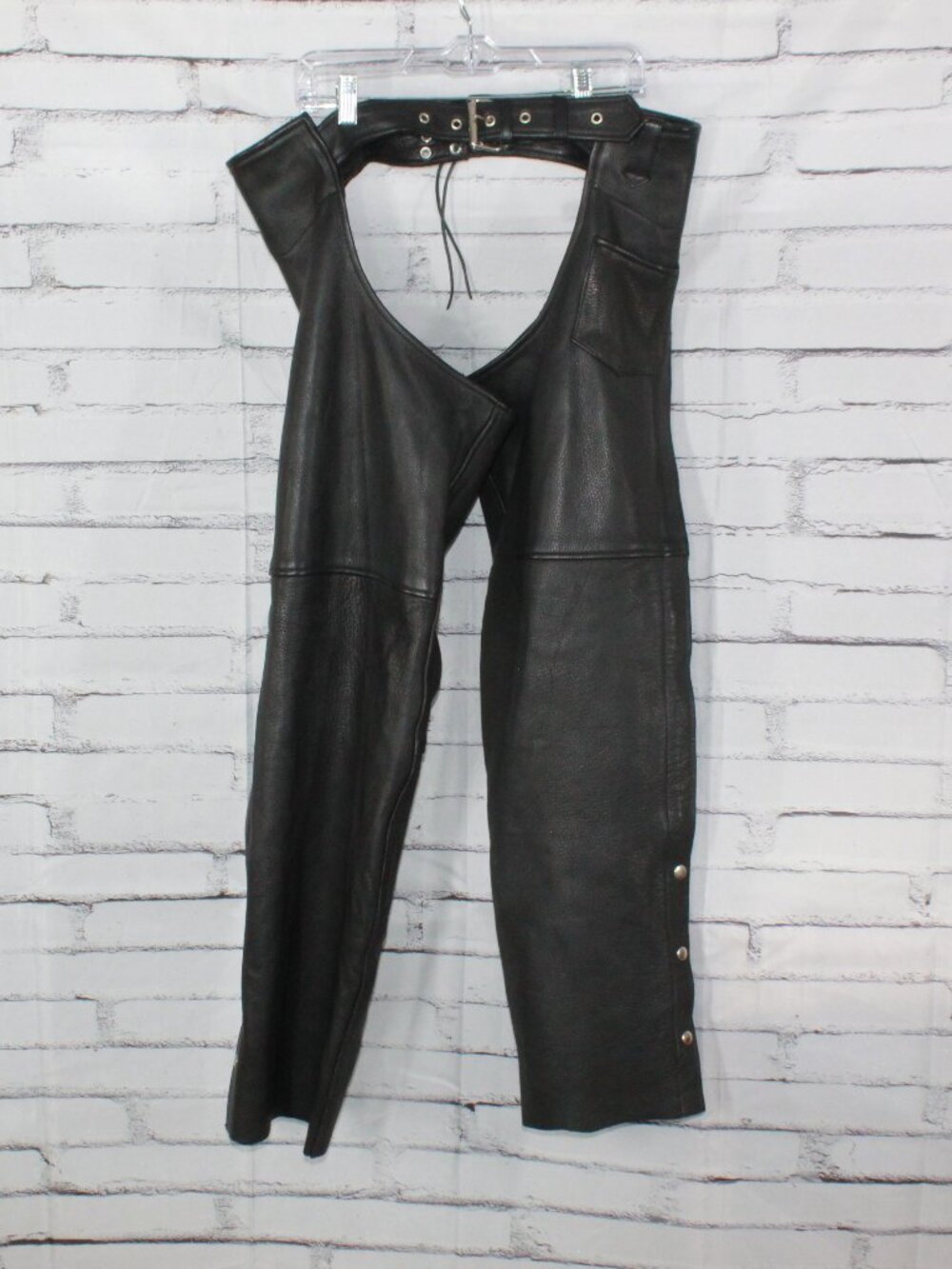 Unik Men Ultra Premium Black Leather Motorcycle Chaps Biker Riding Pants Size XL